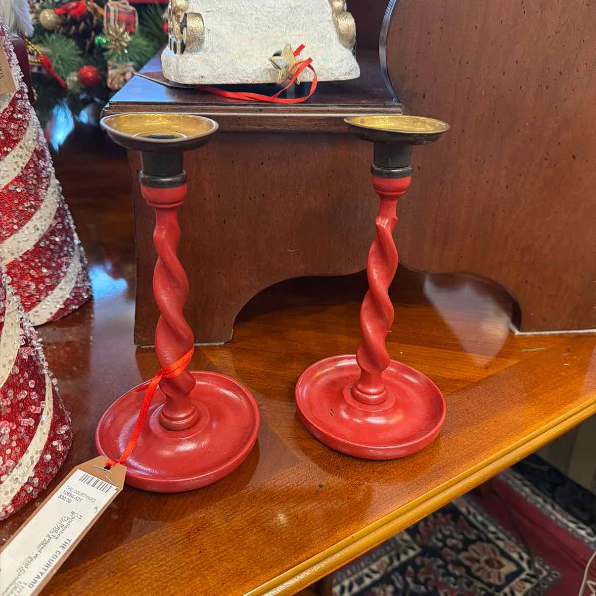 Pr. Red Twisted Candlesticks - Wood