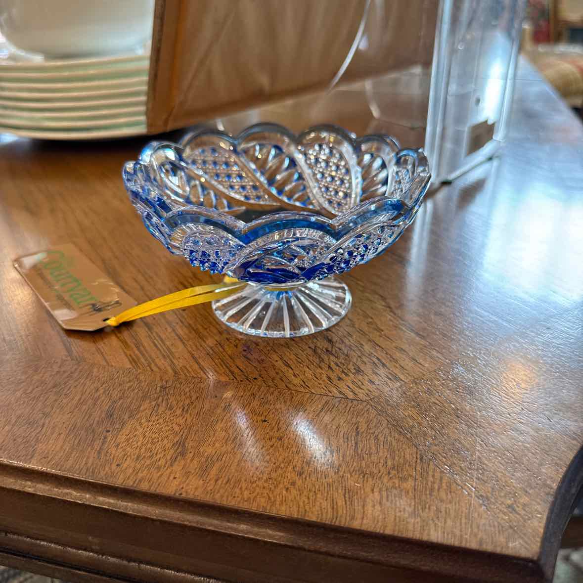 Vintage Blue Cut Glass Bowl