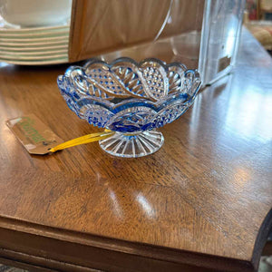 Vintage Blue Cut Glass Bowl