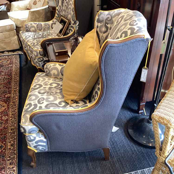 Ikat With Yellow Welt Wing Chair