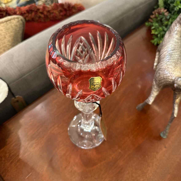 2 Cranberry Glass Candleholders