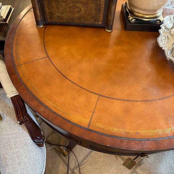 Ethan Allen Round Mahogany Leathertop Table