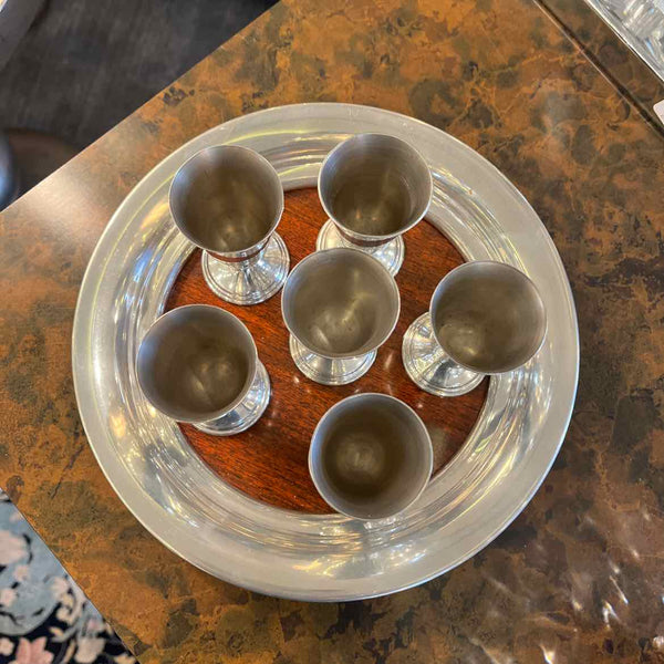 Pewter Tray With Six Glasses