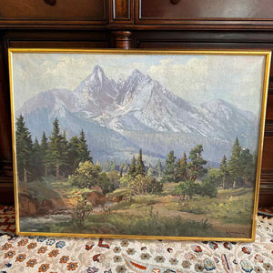 Signed Oil Mountain Scene