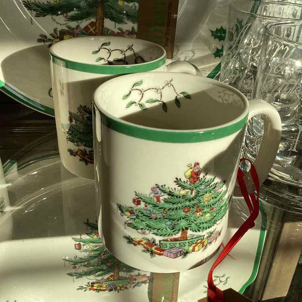 Spode Christmas Mugs with Green Trim - Set of 2