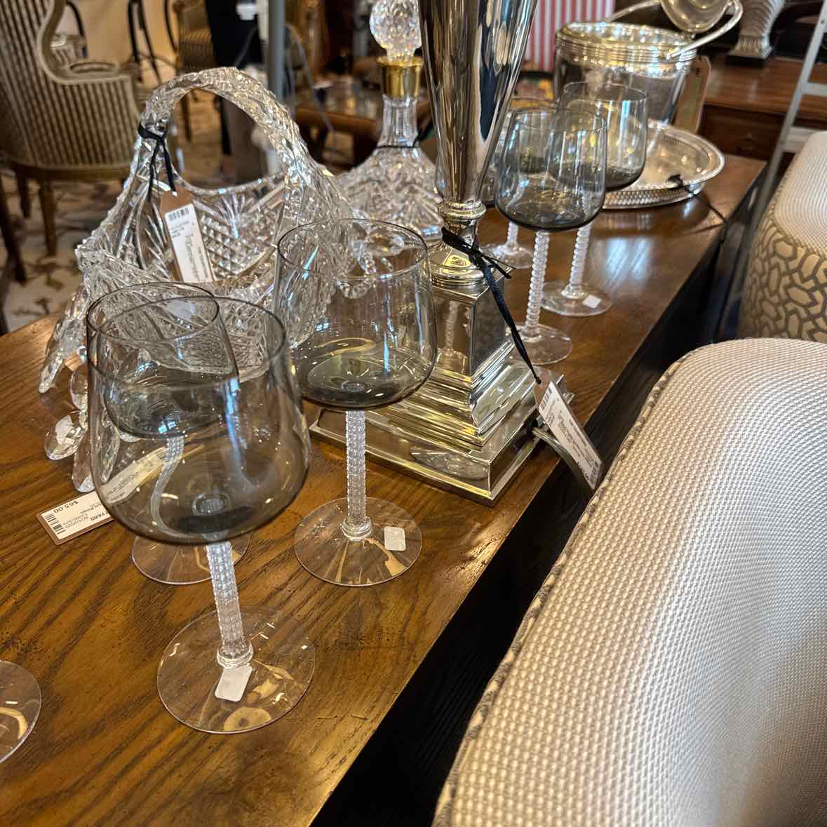 12 Fostoria Precedence Gray Smoke Wine Glasses