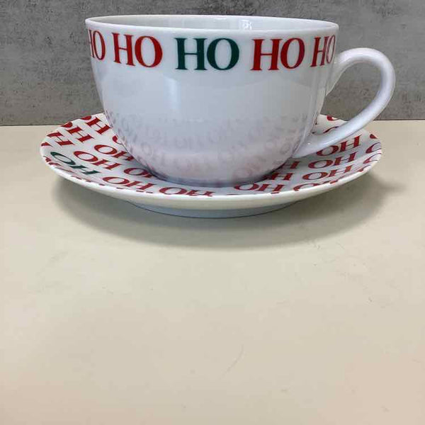 2 Jumbo Mugs w/Saucers - Ho-Ho- Ho Crate & Barrel