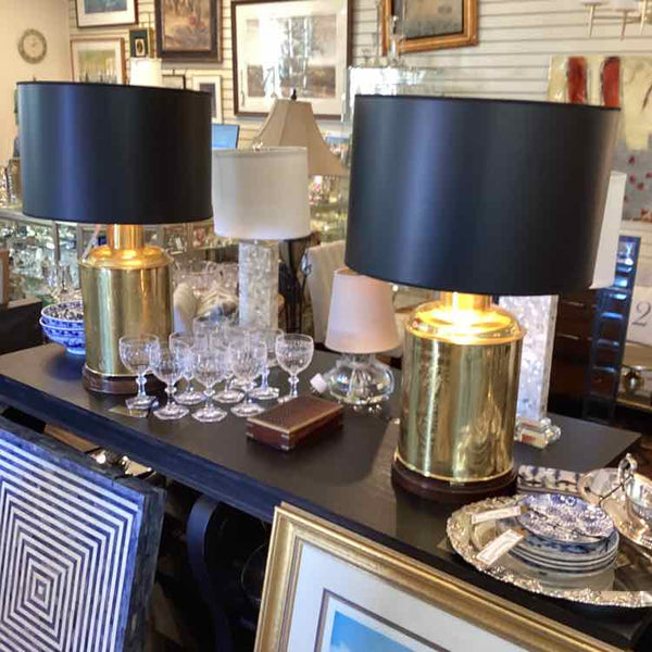 Pair Of Vintage Etched Brass Lamps