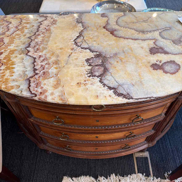 Antique Carved Marble Top Demi Lune Table
