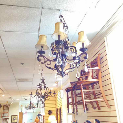 5 Lamp Chandelier with Shades & Crystals