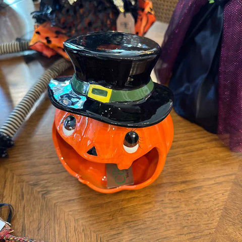 Ceramic Pumpkin Head with Hat