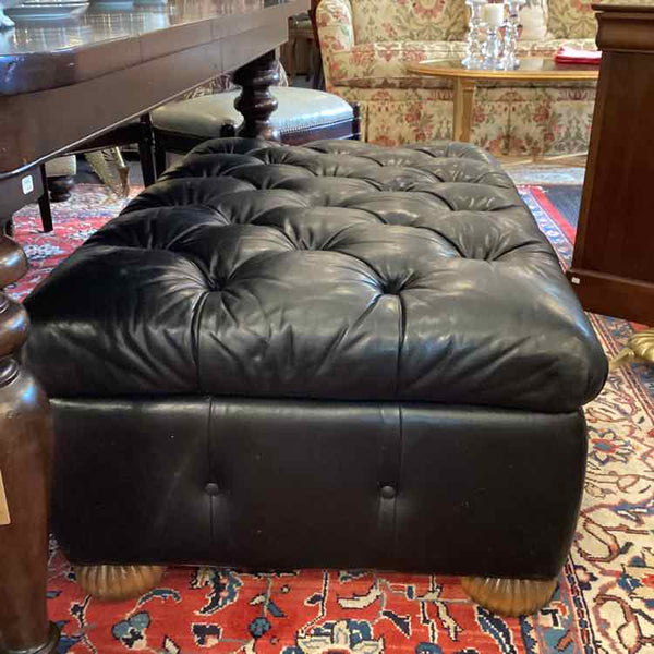 Black Leather Tufted Ottoman