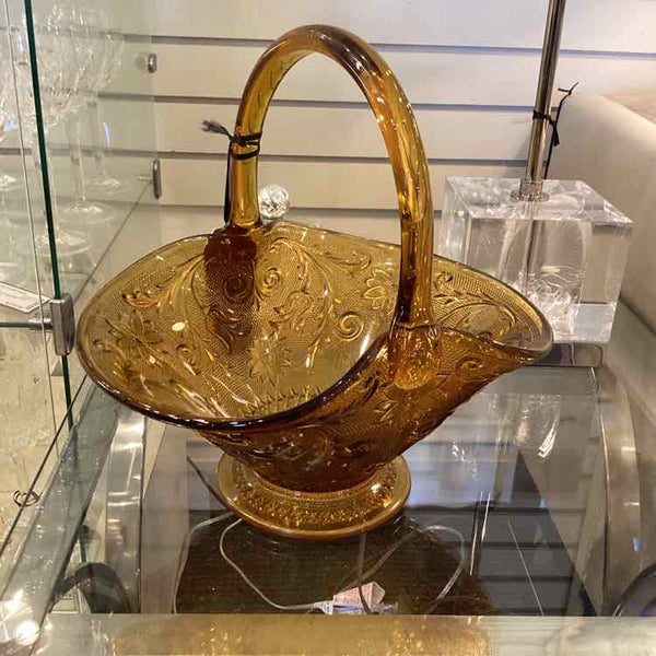 Vintage Amber Sandwich Glass Basket