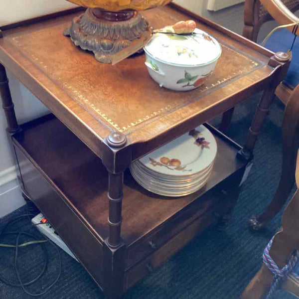 Baker Vintage Leather Top Mahogany Side Table