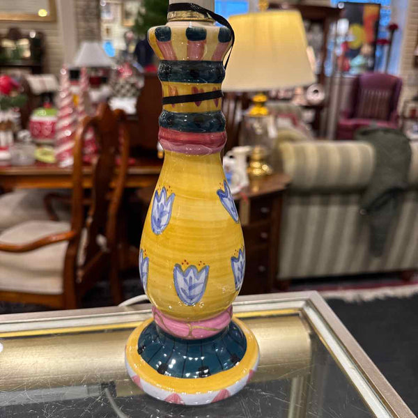 Handpainted Ceramic Table Lamp w/Checkered Shade