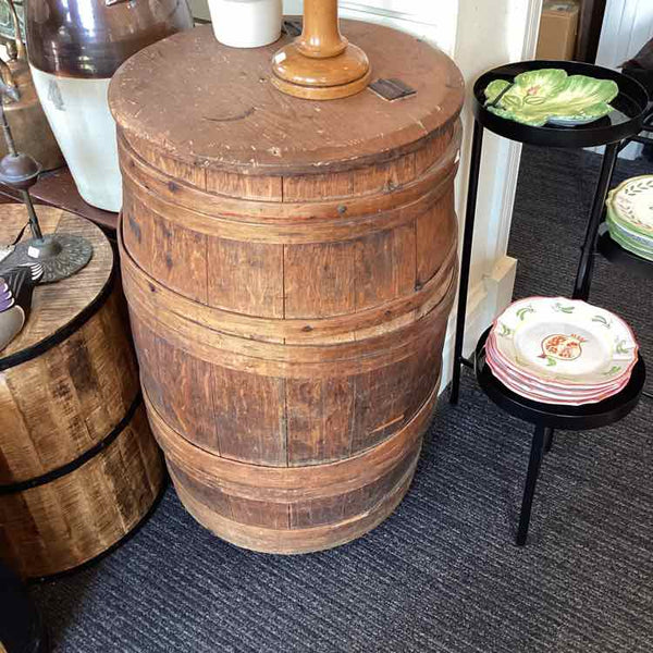 Antique Wine Barrel with Hinged Top