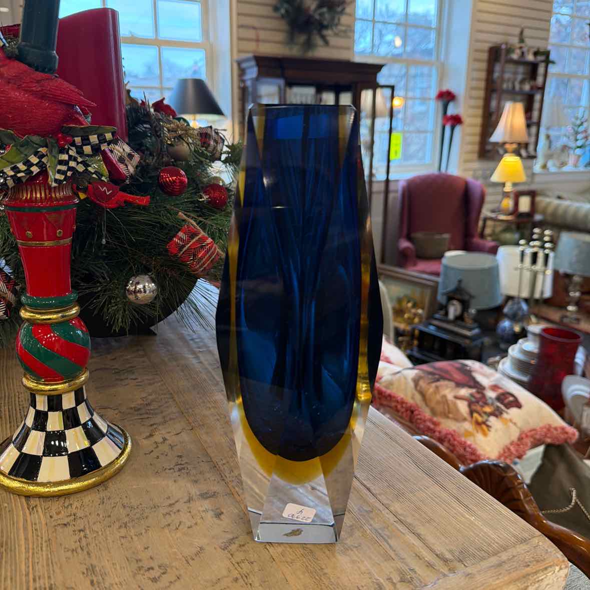 Murano Blue Faceted Crystal Vase