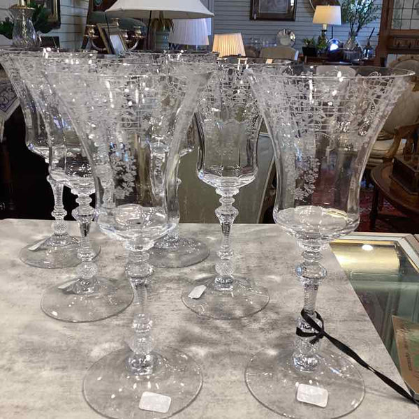 Six Cambridge Rose Point Wine Glasses
