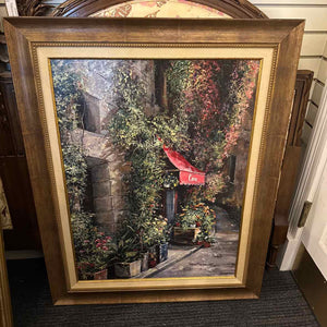 Print of Cafe w/ Red Awning - Brown Frame