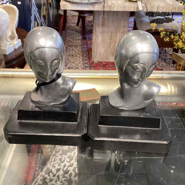 Art Deco Metal Busts Bookends