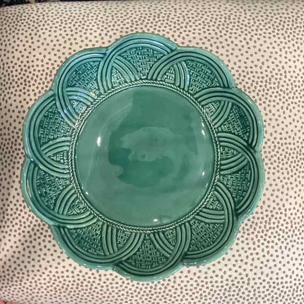 Majolica Green Bowl with Basketweave