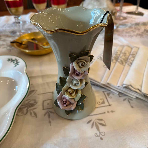 Green Vase with Flowers