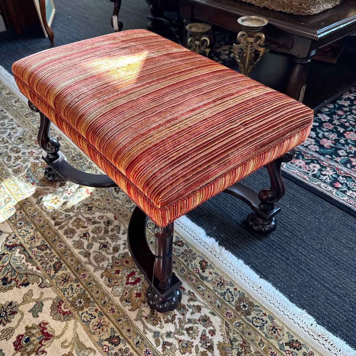 Gold & Red Striped Ottoman