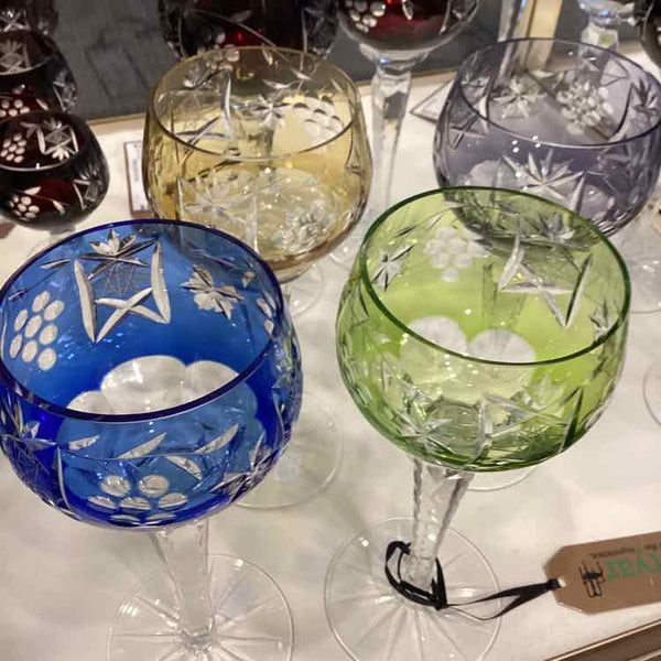 Four Multicolored Cut Crystal Glasses