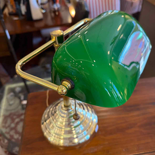 Brass & Green Glass Desk Lamp