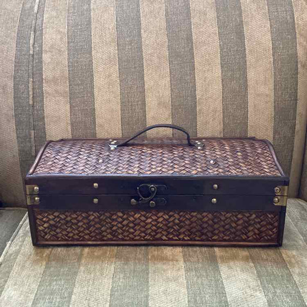 Wood & Leather Box - Rattan Design