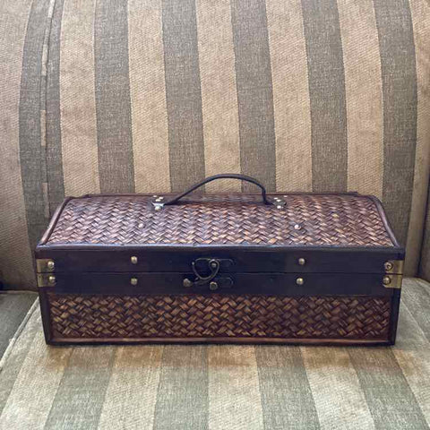 Wood & Leather Box - Rattan Design