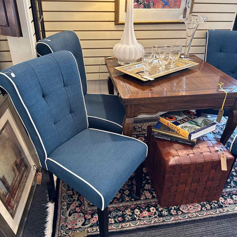 Set of 4 Navy/White Upholstered Side Chairs