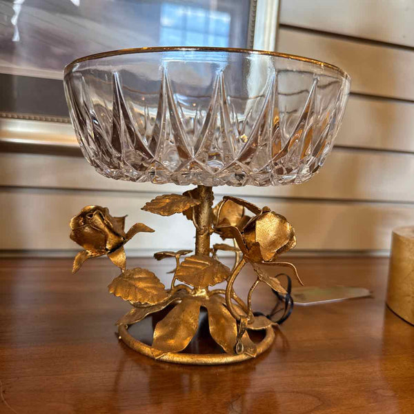 Vintage Italian Tole And Crystal Bowl