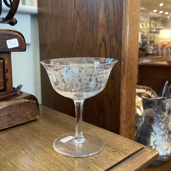 Set Of Eight Vintage Etched Champagne Glasses
