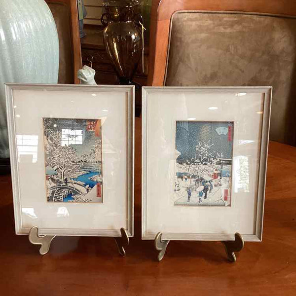 Framed Pair of Japanese Winter Scenes