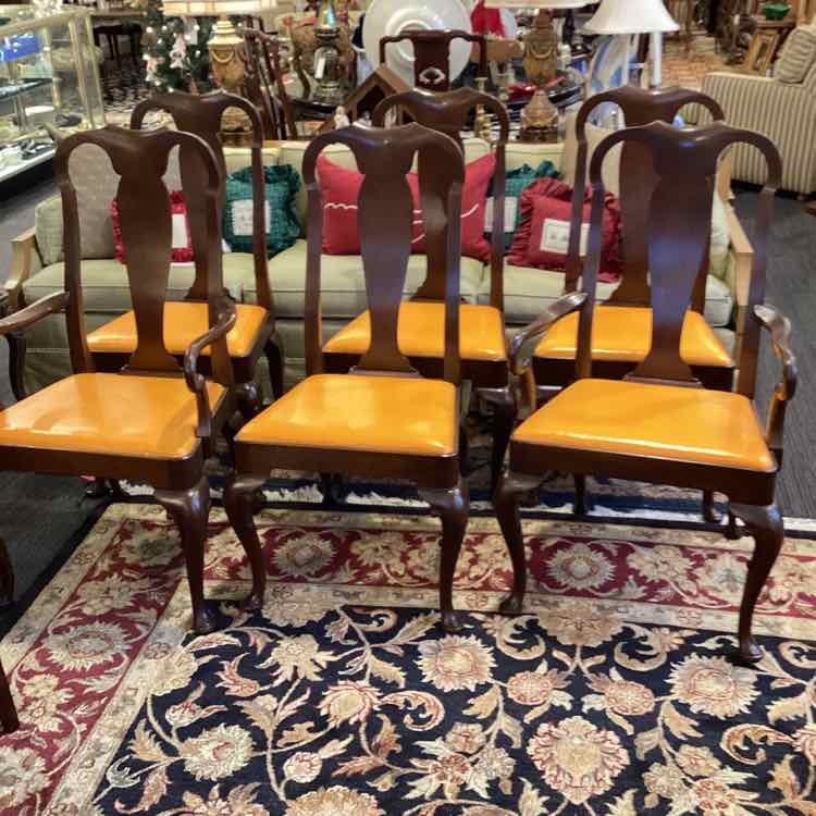 6 Signed Baker Queen Anne Chairs - Orange