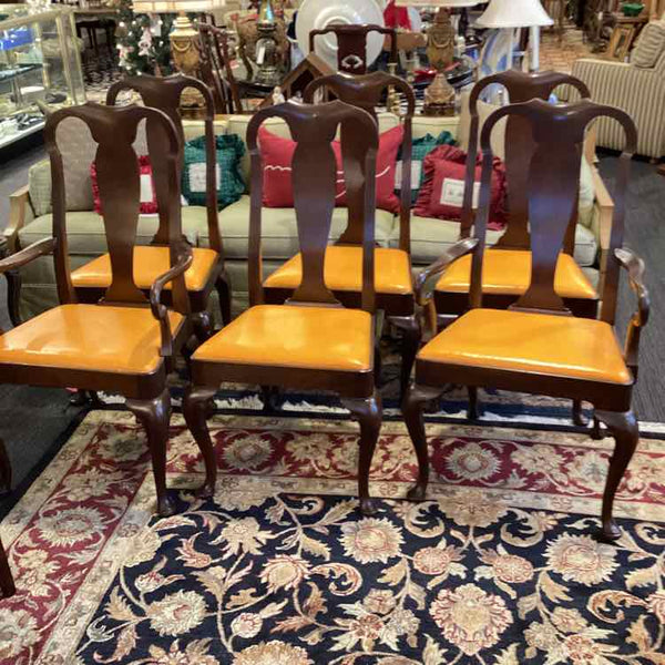 6 Signed Baker Queen Anne Chairs - Orange