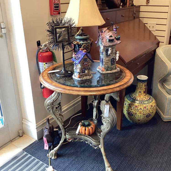 Round Accent Glass Top Table with Scrollwork
