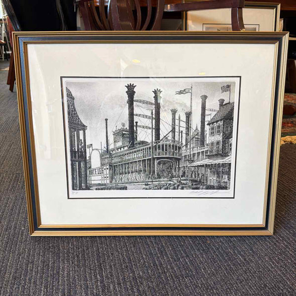 Alan Jay Gaines Etching of Steamboat