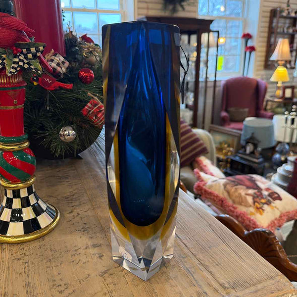 Murano Blue Faceted Crystal Vase