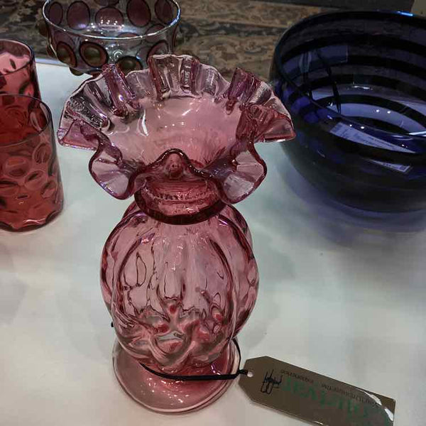 Cranberry Glass Ruffled Vase