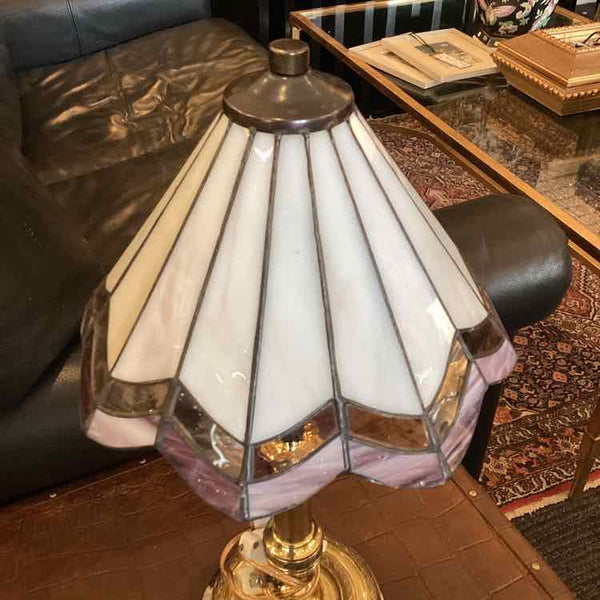 Brass with Marble Base Lamp with Handcrafted Glass Shade
