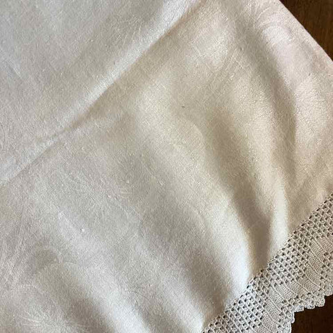 Linen Tablecloth w Crochet Edge