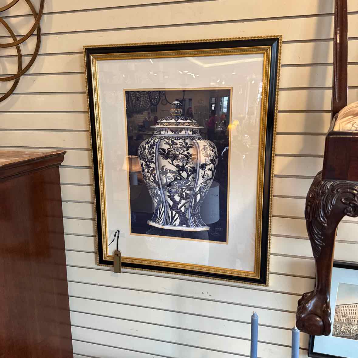 Framed Blue & White Urn
