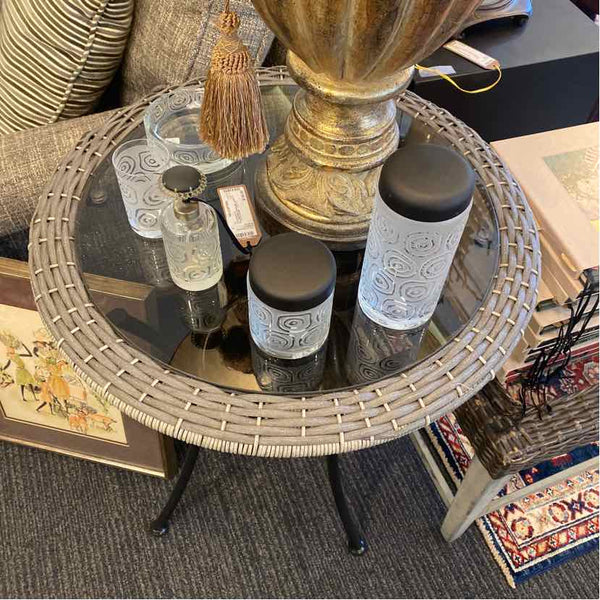 Gray Round Wicker Table