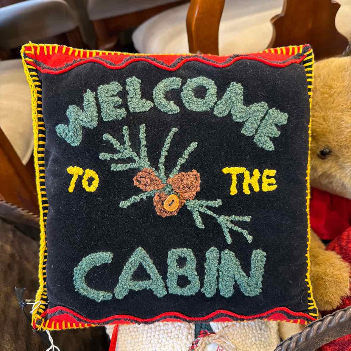 Cabin Pillow Black/Red (Pine Cone) Whispering Pines