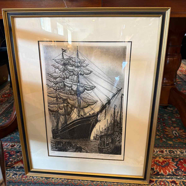 Alan Jay Gaines Etching of Sailing Ship