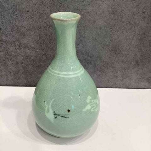 6" Green Crackle Bud Vase
