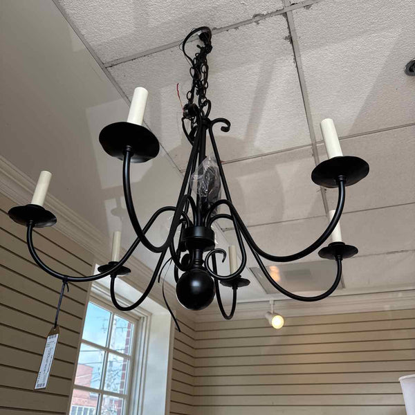 Six Light Black Metal Chandelier
