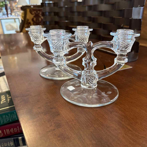 Pair of Glass Double Candlesticks